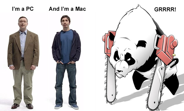 Chainsaw Panda Kills the Mac and PC Guy Are You Sick of the I'm a Mac I'm a PC Commercials?