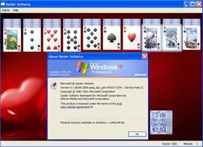 Vista Spider Solitaire Game on XP